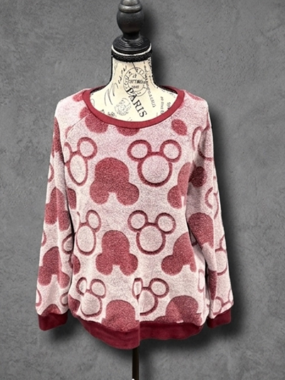 Disney Mickey Mouse Hidden Mickey Sherpa Fleece Pullover Maroon Large